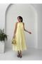 Yellow Halter Neckline Wide Cut Dress - 2