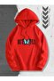 Shiny Butterfly Printed Hooded Pocket Cotton Red Sweatshirt