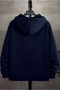 Unisex Relax Fit Relaxed Cut Cotton Fleece Inside Double Pocket Zippered Navy Blue Hooded Sweatshirt - 3