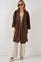 Women's Double Breasted Collar Lined Trench Coat Brown 1037 - 2
