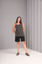 Women's Plus Size Black, Rope Strap Patterned Blouse, Waist Elastic Pocket Shorts 2Li Pajamas Set 65N39070 - 6
