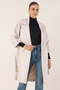 Women's Belted Long Faux Leather Trench Coat Ecru 1038 - 3