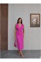 V-Neck Shoulder Buckle Detailed Midi Dress