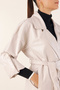 Women's Belted Long Faux Leather Trench Coat Ecru 1038 - 5