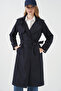 Women's Double Breasted Collar Trench Coat Navy Blue 1198