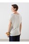 Beige V-Neck Linen Blend Women's T-Shirt - 4