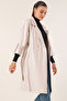 Women's Belted Long Faux Leather Trench Coat Ecru 1038 - 2