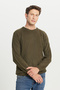 Men's Khaki Standard Fit Regular Cut Crew Neck Jacquard Knitwear Sweater - 3
