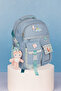 Girl's Turquoise Korean Style Kawaii Elementary School Middle School Backpack with Plush Keychain Gift