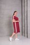 Women's Plus Size Burgundy-White, V-Neck, Piping Detail Midi Dress with Pockets 65N39083 - 4