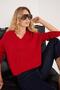 Women's Slim Fit Slim Fit V-Neck Red Sweater - 2