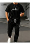 Trendy Clothing American City Print Top and Bottom Tracksuit Set Oversized Crew Neck - 2