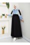 Women's Denim and Two-Thread Cotton Hijab Dress – Long-Sleeved Comfortable Daily Coat Model n-05455 _ Black - 2