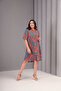 Women's Plus Size Orange-Green, Front Length Button Woven Fabric Midi Length Dress 65N39084 - 6