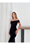 Sandy Fabric Draped Madonna Collar Slit Women's Midi Dress - 5