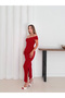 Sandy Fabric Draped Madonna Collar Slit Women's Midi Dress - 2