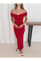Sandy Fabric Draped Madonna Collar Slit Women's Midi Dress - 8