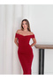 Sandy Fabric Draped Madonna Collar Slit Women's Midi Dress - 7