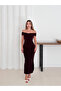 Sandy Fabric Draped Madonna Collar Slit Women's Midi Dress - 2