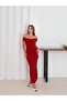Sandy Fabric Draped Madonna Collar Slit Women's Midi Dress - 4
