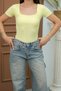 Women's T-Shirt Short Sleeve Square Neck Snap Bottom Slim Fit Zibin Blouse - 6