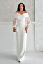 White Chiffon Sleeve Detail Off Shoulder Mermaid Evening Dress