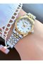 Gold & Silver White Dial Metal Band Women's Wrist Watch with Calendar - 2
