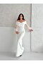 White Chiffon Sleeve Detail Off Shoulder Mermaid Evening Dress - 2