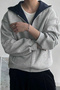Men's Color Blocked Three Thread Gray Oversize Sweatshirt - 5