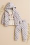 Baby Girl Heart & Star Cotton Fleece 3-Piece Set – Light Grey & Pink - 3