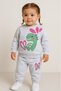 Baby Girl Dino & Heart Fleece Tracksuit – Oatmeal 2-Piece Set - 4