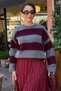 Burgundy Crew Neck Striped Knitwear Women's Sweater Mg2472 - 8