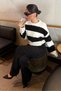 Black Crew Neck Striped Knitwear Women's Sweater Mg2472 - 4