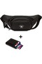 Men's Black Soft Texture Leather Waist Bag and Mechanism Wallet