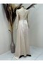Asude Evening Dress with Beaded Front Draped Tail - 3