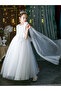 White Embellished Bow Detail Mesh Party Dress - 5