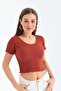 Women's Tile Ribbed Body Fitting Pool Collar Crop Knitted Blouse - 6