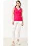 Pool Collar Neon Pink Plus Size Matching (38-48) Knitwear Camisole Blouse - 3