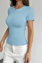 Light Blue Crew Neck Basic Women's T-Shirt - 3