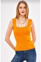 Neon orange pool-neck plus size compatible (38-48) knitwear Ribbed Knit blouse - 3