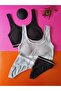 Camisole Fabric 2-Piece Black and Blue&Gray Color Pad Bra Panty Set - 5