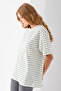 Women's Crew Neck Oversize Basic Striped T-Shirt Light Green - 25700 - 5