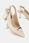 Women Beige Patent Leather Genuine Leather Number 34-35-41 Medium Heel Buckle Back Open Shoes - 7