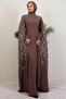 Evening Dress with Stone Sleeves and Cape Rose Brown - 2