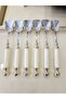 6 Pieces Ice Cream Spoons with Porcelain Handle Silver