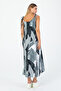 Women's Summer Black Gray Geometric Patterned Strap Long Maxi Dress – Casual and Beach - 4