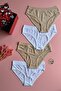 Modal Fabric |   6-Piece Black, White and Tan Extra Piping Bikini Women's Panties 51E05 - 6