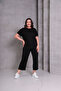 Women's Plus Size Black, Stitching Detail Side Trim Blouse, Front Trim Stitching Capri, 2 Piece Set 65N39071 - 3