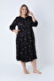 Women's Plus Size Jacquard Satin Cotton Viscose Fabric Patterned Dress / Black - Ecru 35066 - 3
