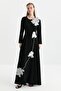Stone and Flower Detailed Dress Black